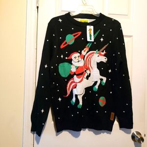 Tipsy Elves Men's Santa Unicorn Sweater Sz-L Black Multi